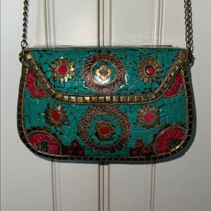Turquoise Mosaic Embellished Crossbody/clutch